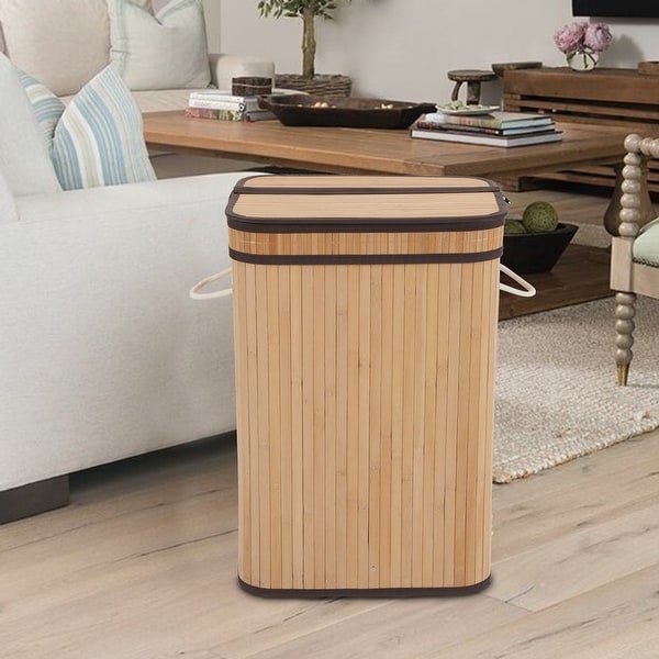 Sophia & William Laundry Hamper 72L Dirty Clothes Bamboo Storage Basket with Lid Liner and Handles Rectangular. Opens flyout.