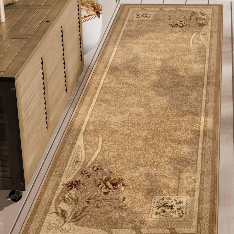 Superior Minimalist Modern Floral Power-Loomed Indoor Area Rug - 2' 7" x 8'  - Taupe