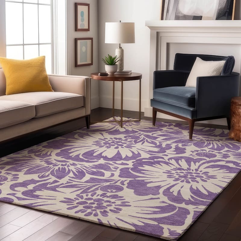 Premium Washable Super Soft Modern Floral Mayfield Rug - Purple - 3' x 5' - Rectangle