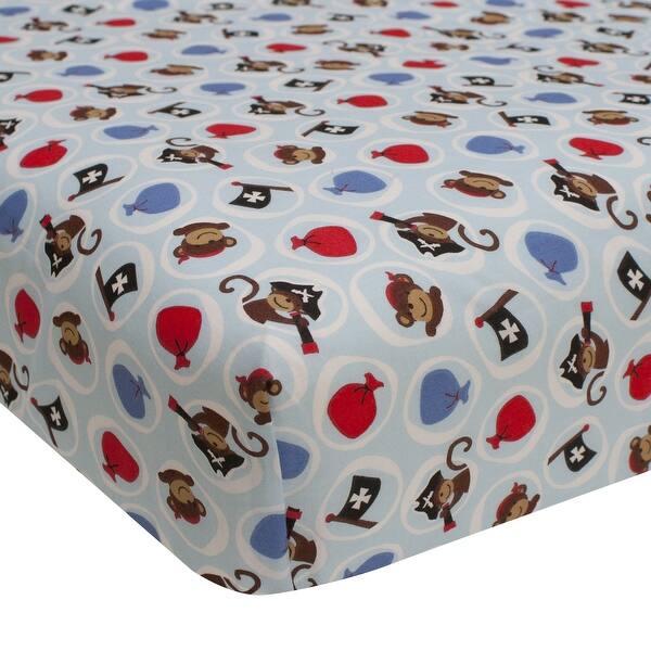 slide 1 of 1, Bedtime Originals Treasure Island Blue/Red/White Pirate Theme Baby Fitted Crib Sheet