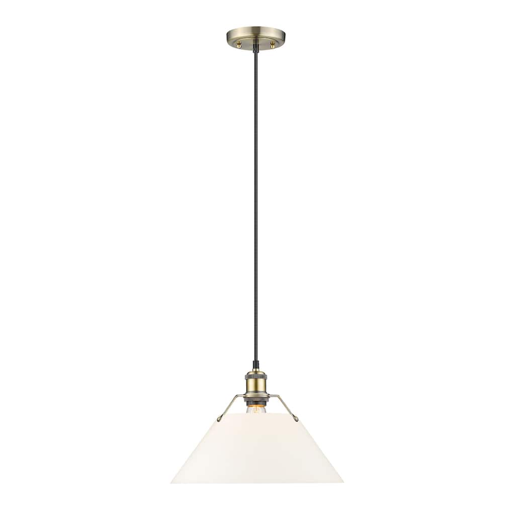 Orwell 14" Wide Large Pendant in Aged Brass with Opal Glass - Gold