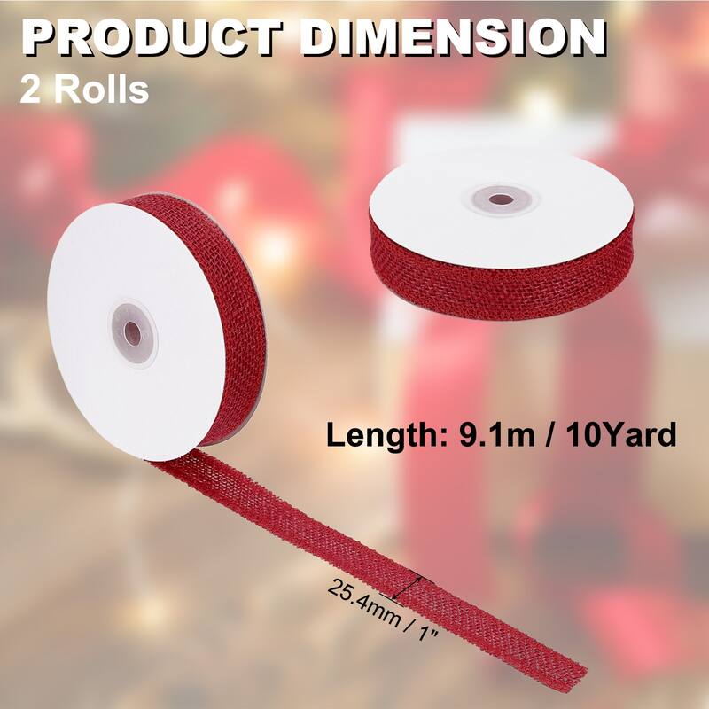 Burlap Fabric Ribbon 2pcs Jute Crafts Roll Wrapping - Red - 1 Inch x 10 Yards