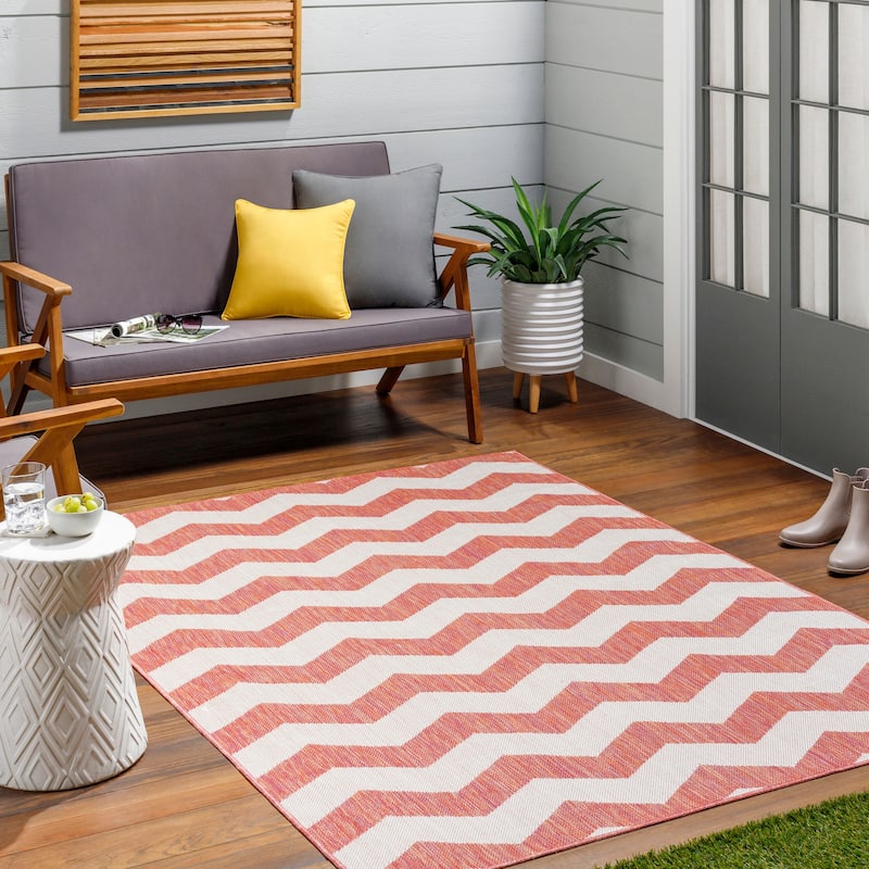 Livabliss Motala Indoor/ Outdoor Chevron Area Rug - 5'3" x 7' - Brick Red