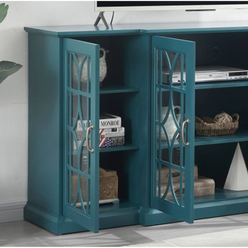 63" TV Stand, Sideboard Buffet ,Storage Cabinet, Teal Blue