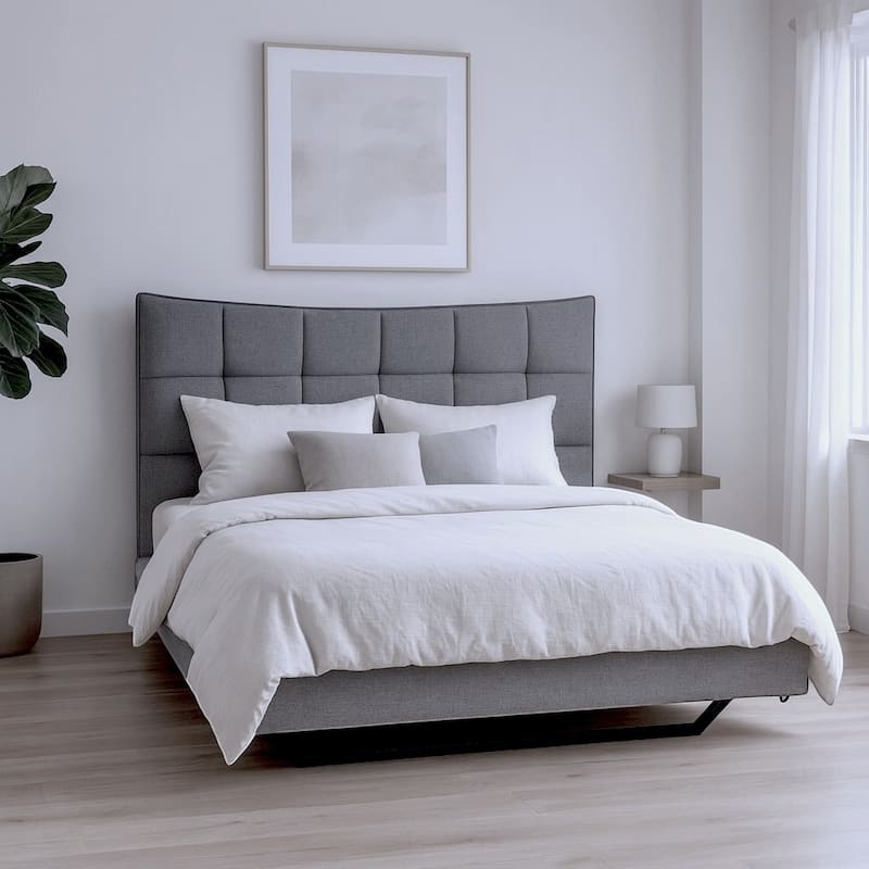 HomeRoots Gray Tufted Upholstered Full Bed Frame With LED Lighting And USB - Full