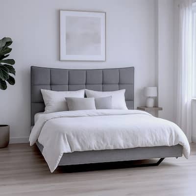 HomeRoots Gray Tufted Upholstered Full Bed Frame With LED Lighting And USB