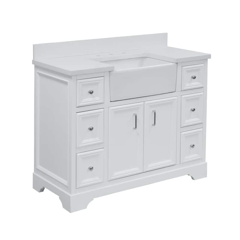 KitchenBathCollection Zelda 42" Farmhouse Bathroom Vanity with Quartz Top