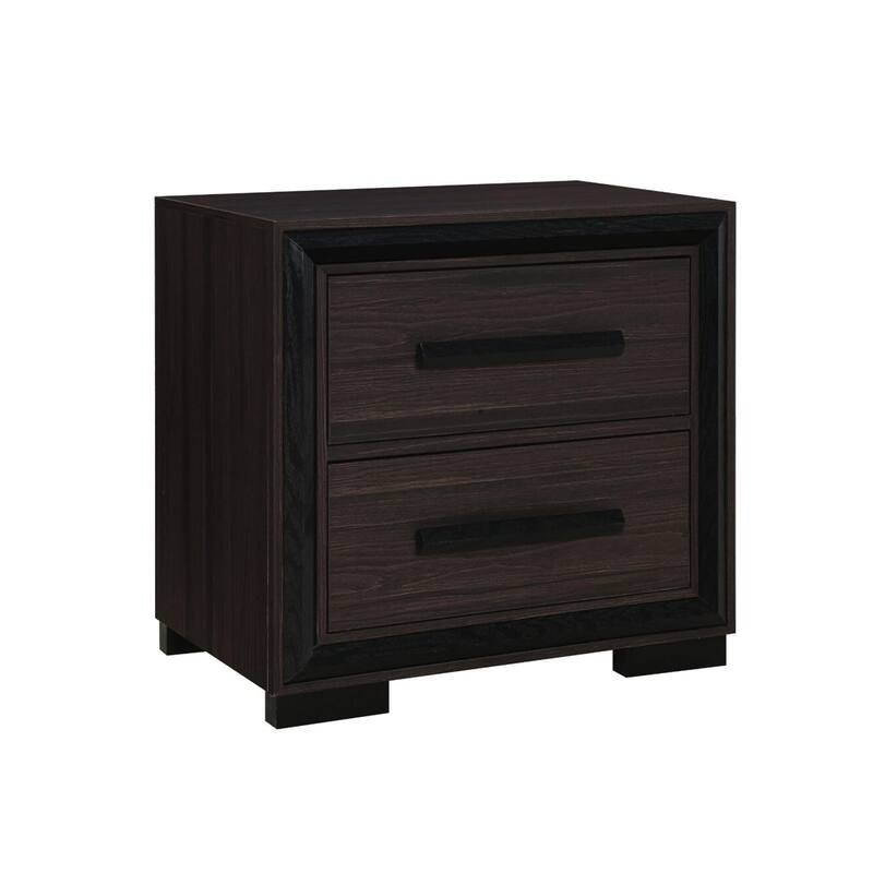 Brown Nightstand with 2 Spacious Drawers, Silver Finish & Black Pulls - Brown