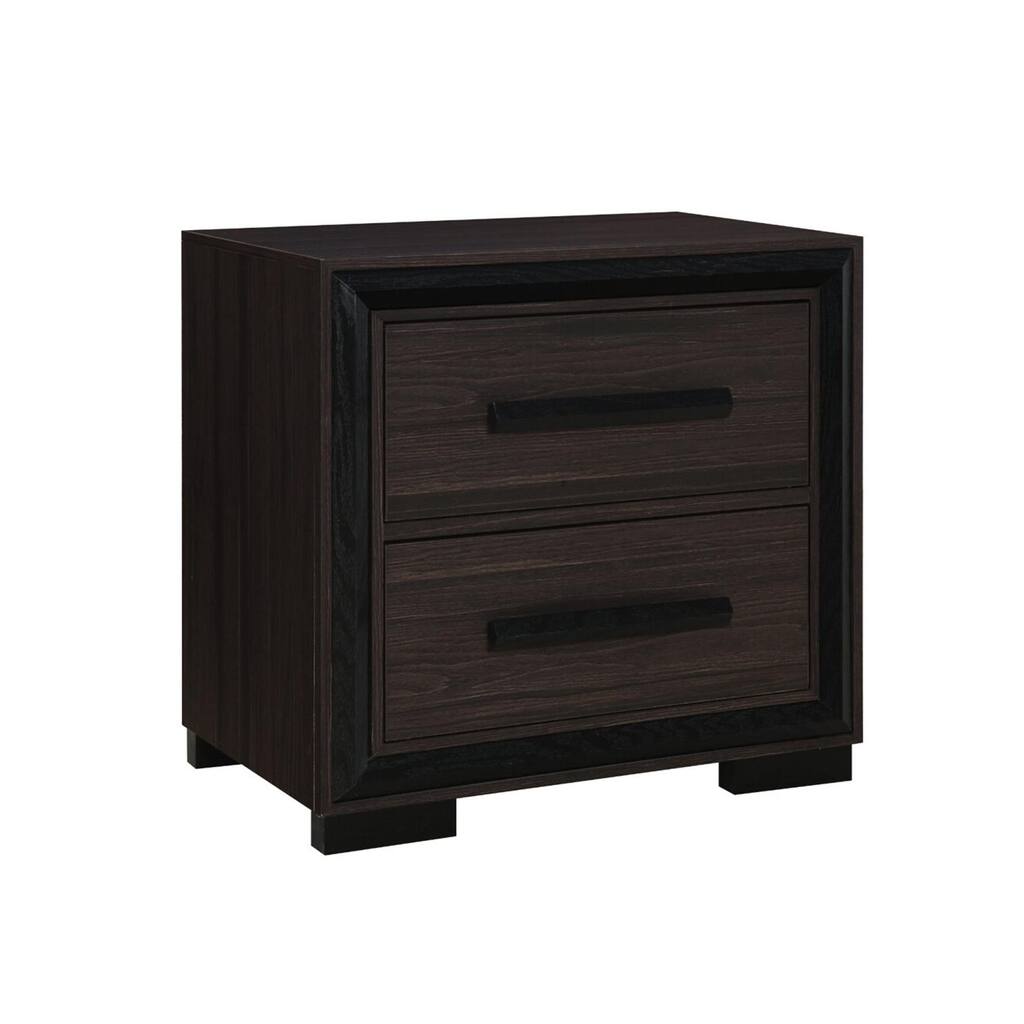 Brown Nightstand with 2 Spacious Drawers, Silver Finish & Black Pulls