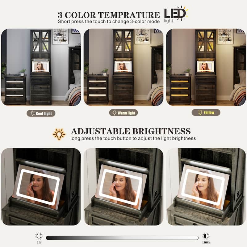 Makeup Vanity with Led Light and Hidden Storage