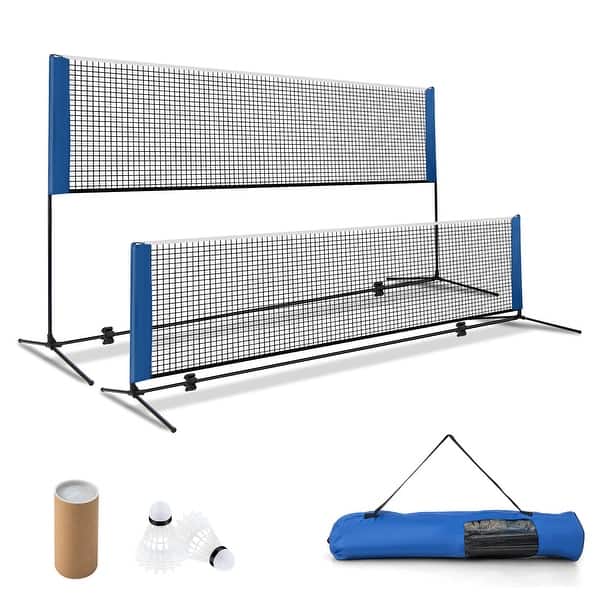 slide 2 of 9, Gymax 14FT Adjustable Badminton Net Set W/2 Shuttlecocks Portable Teens