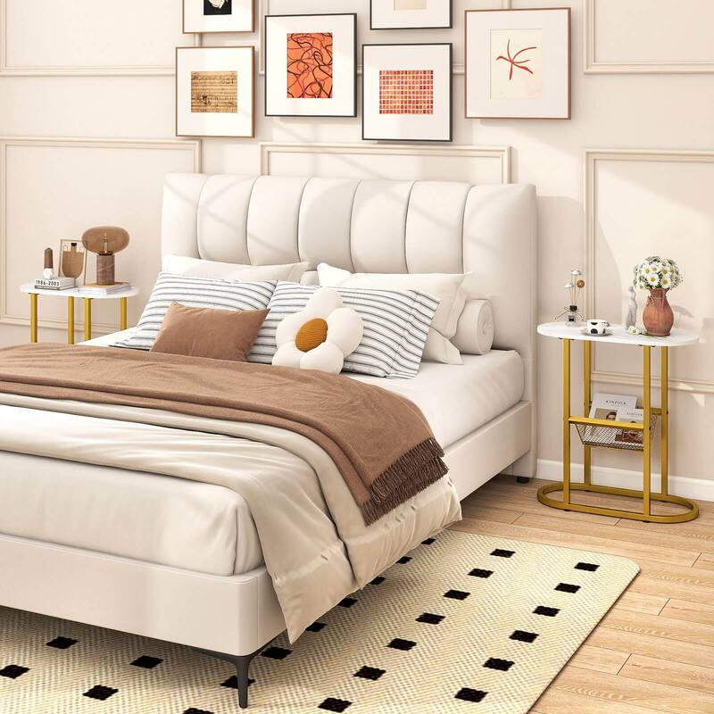 Costway End Table with Faux Marble Tabletop & Magazine Holder - See Details