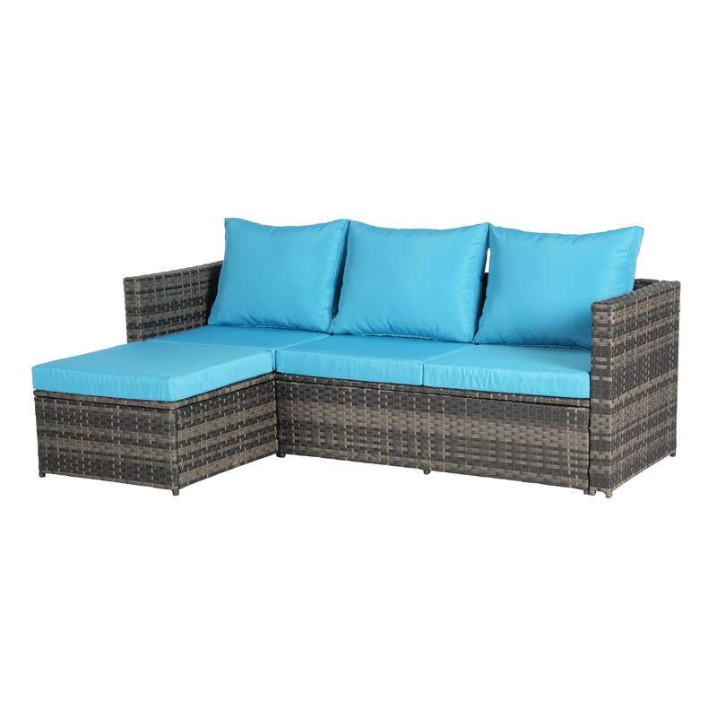 2-Pieces Outdoor Patio L-Shaped Sectional Sofa Set with Glass Coffee Table