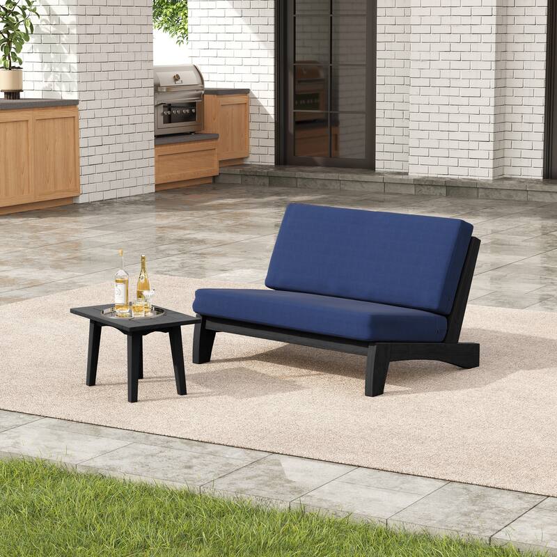 2-Piece Outdoor Teak Wood Loveseat Patio Set with Side Table