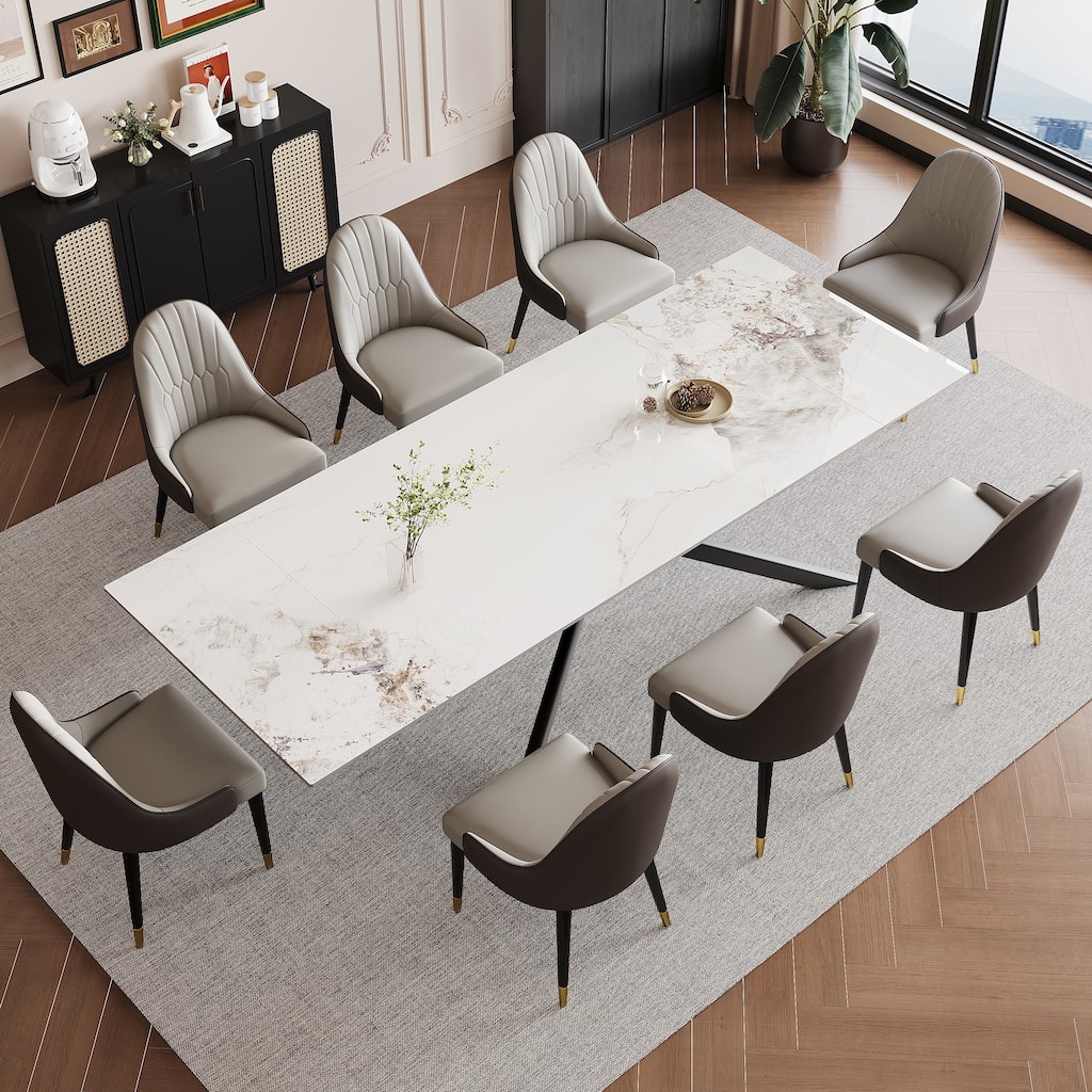 9 - Piece 110.24'' Extendable Sintered Stone Dining Table with 8 Chairs Dining Set