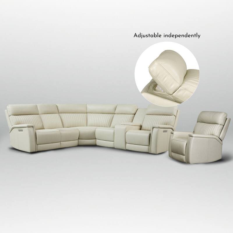 105" W Genuine Leather Power Sectional with Recliner Sofa Set with Single Console, USB&USB-C Ports, 1 Power ArmlessChair
