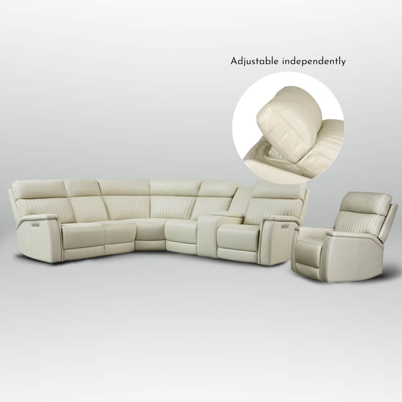 105" W Genuine Leather Power Sectional Sofa Set with Power Headrest & Lumbar, Single Console, USB&USB-C Ports