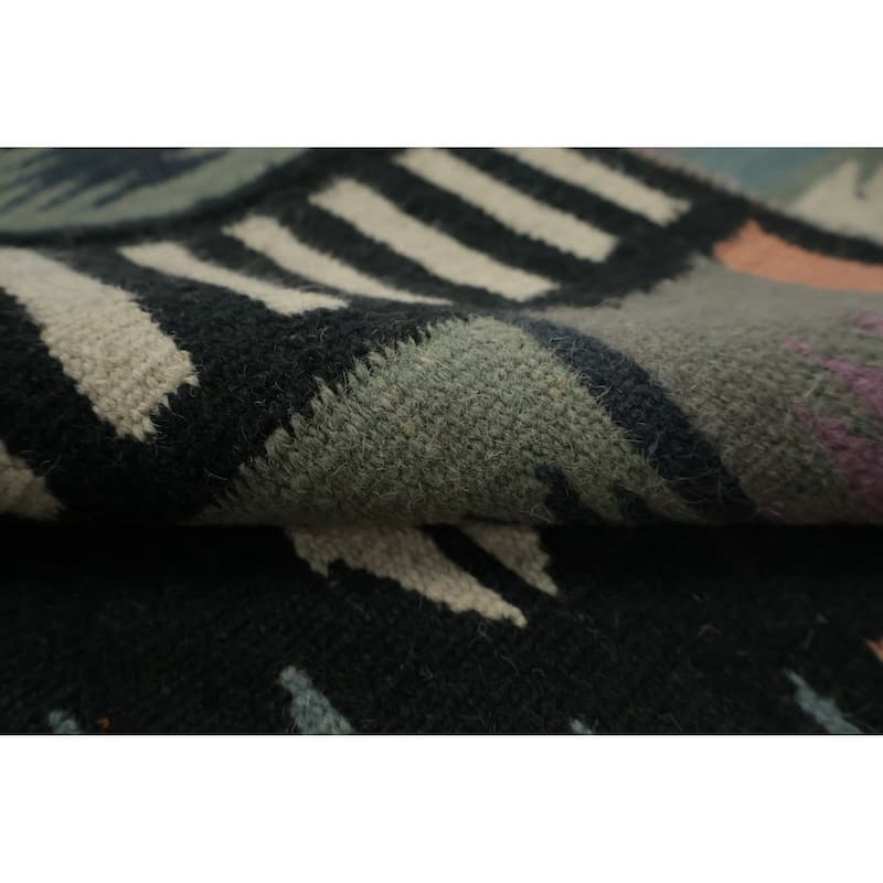 Hand Woven Oriental 100% Wool Carpet Southwestern Tribal Navy Blue & Blues Kilim Area Rug - 10' 2'' X 8' 4''