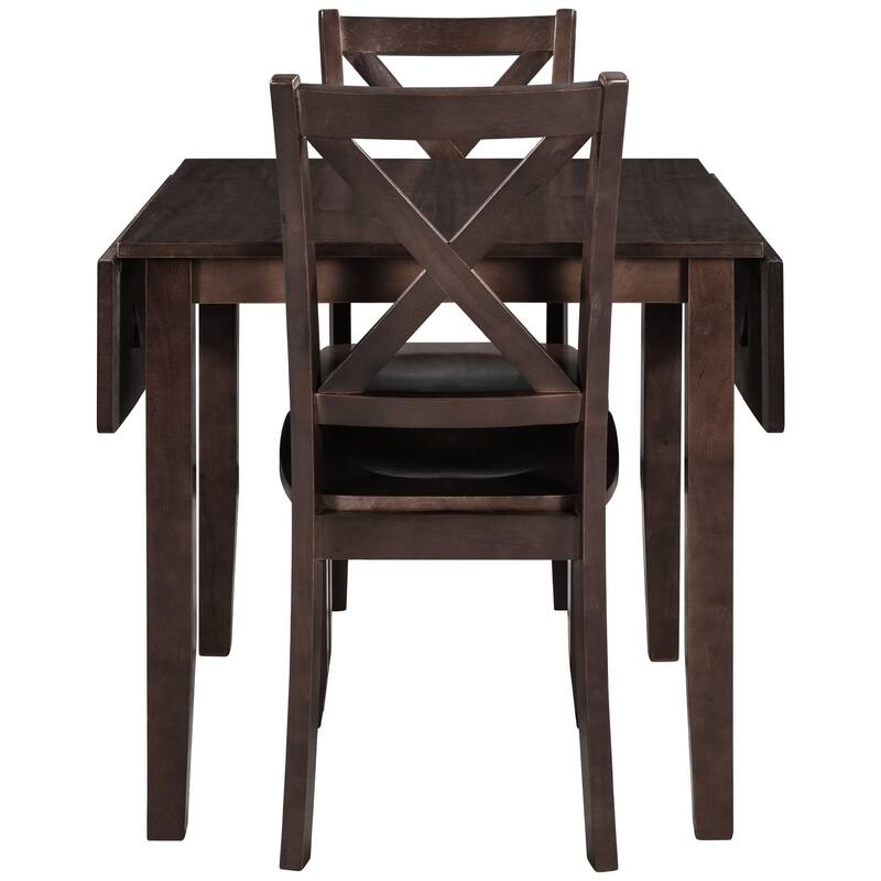 Espresso 3-Piece Breakfast Nook Dining Table Set with Drop Leaf Table & 2 Chairs