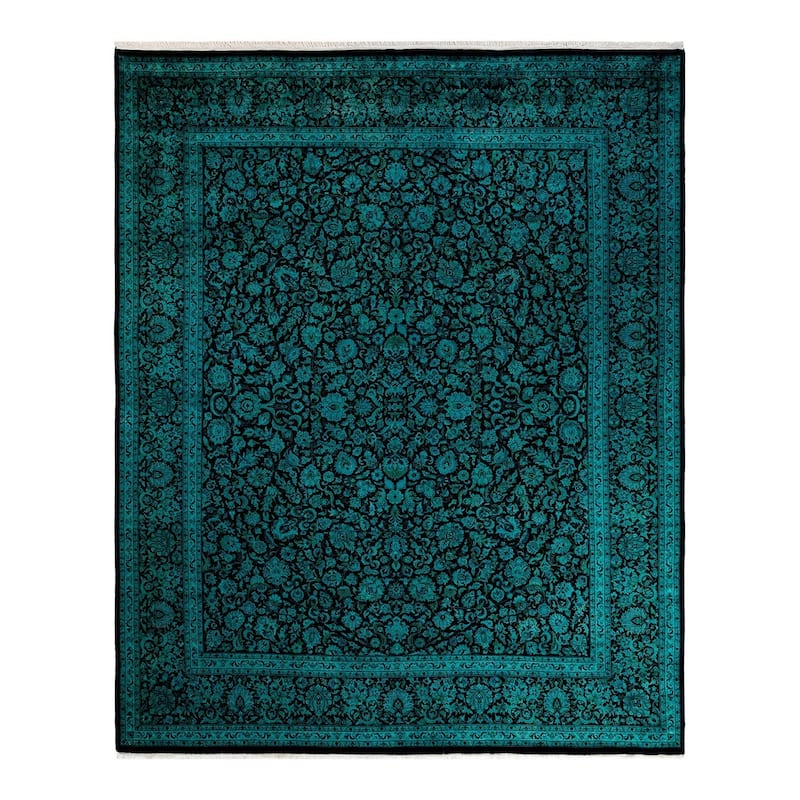 Overton Hand Knotted Wool Vintage Inspired Modern Contemporary Overdyed Black Area Rug - 8' 3" x 10' 1"