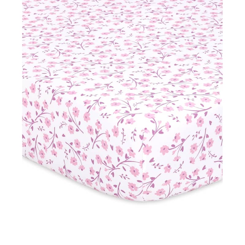 The Peanutshell Purple Floral Fitted Crib Sheet 4 Pack Set