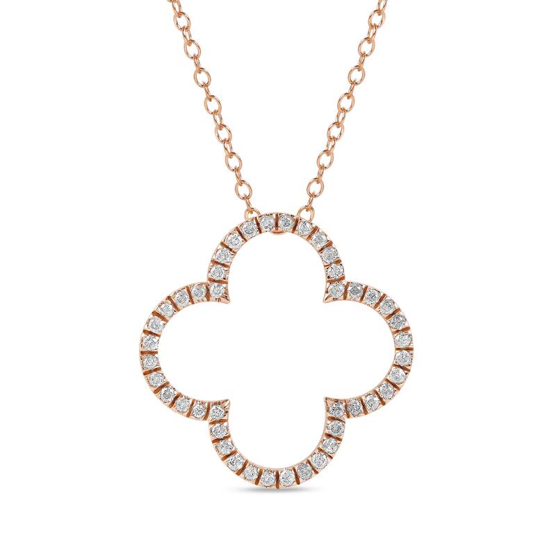 1/6ct - 1ct TDW Diamond 14K Gold Open Clover Pendant Necklace for Women