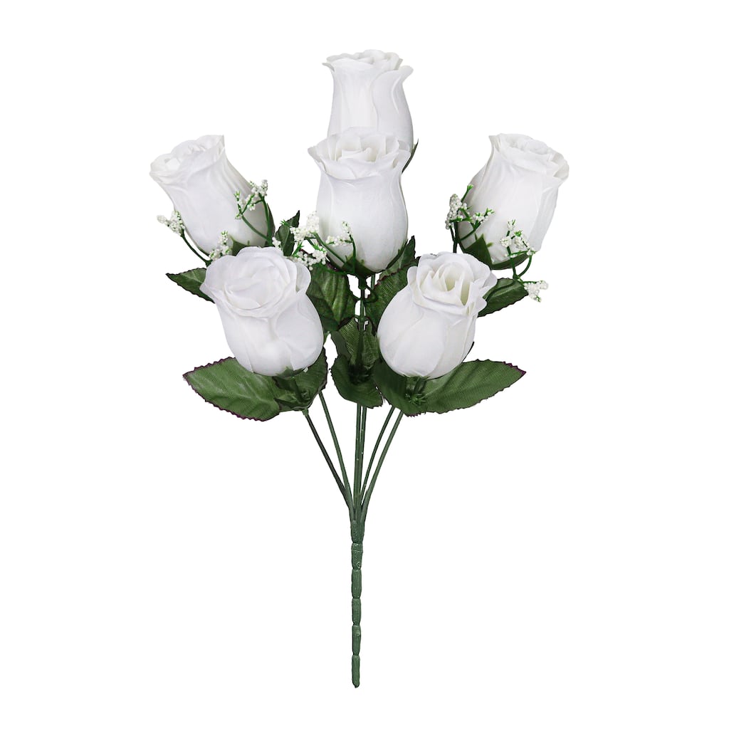 Set of 12 White Artificial Rose Bud Flower Stem Bush Bouquet 14in - 14" L x 6" W x 6" DP