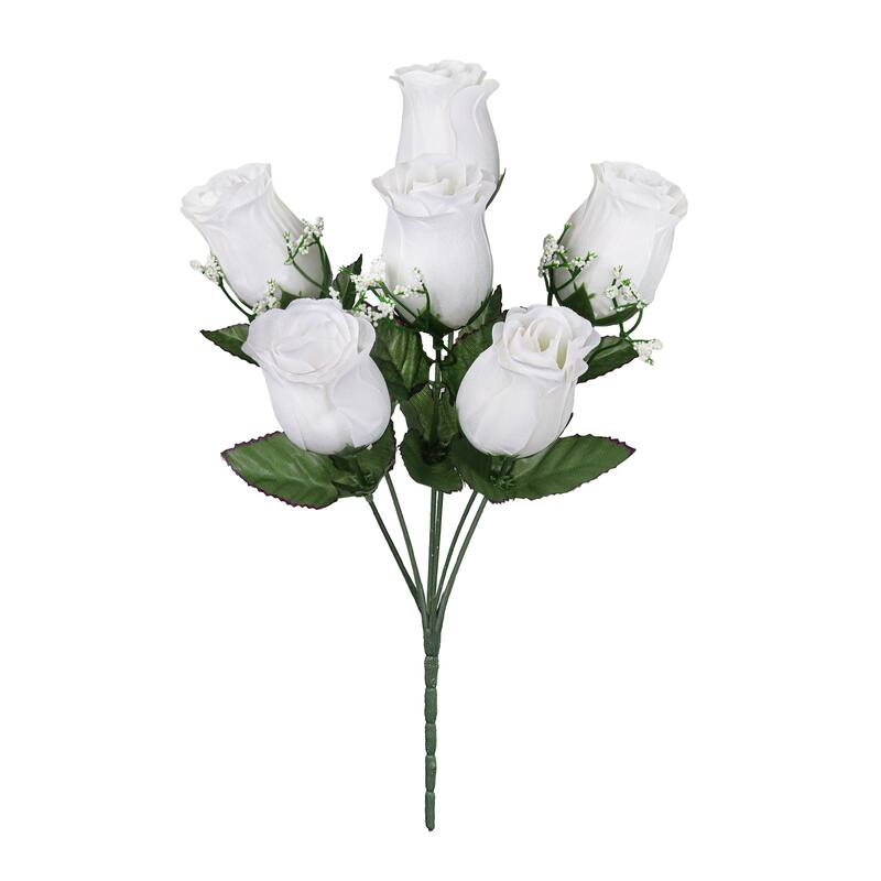 Set of 12 White Artificial Rose Bud Flower Stem Bush Bouquet 14in - 14" L x 6" W x 6" DP