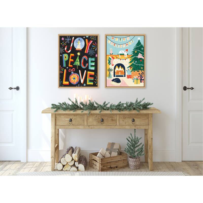 Kate and Laurel Sylvie XMAS Peace Love Framed Canvas by Shannon Snow