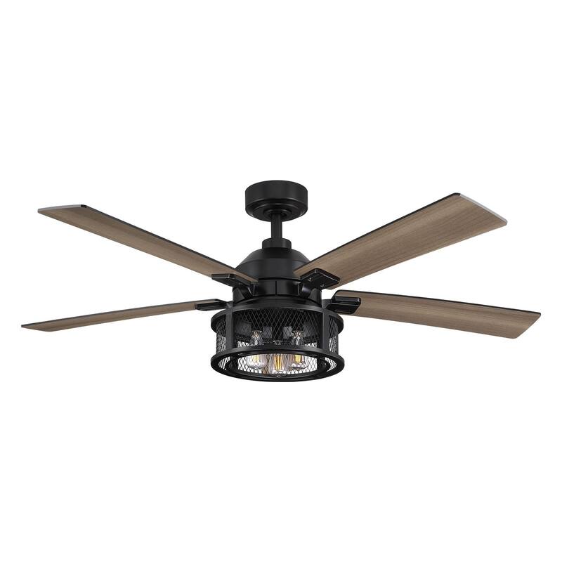 52" 5-Blade Industrial Black Ceiling Fan with Light