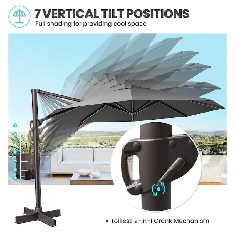 Crestlive Products 11.5ft Round Cantilever Patio Umbrella with 7-position Adjustment and 360-degree Rotation