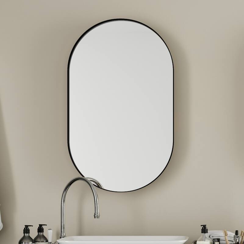 20 in. x 34 in. Oval Metal Framed Recessed Bathroom Medicine Cabinet with Mirror and Adjustable Shelves