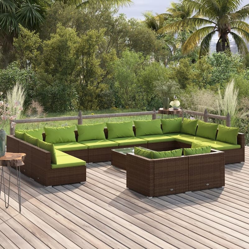 vidaXL Patio Lounge Set Outdoor Sectional Sofa Set Table Garden Poly Rattan - 27.6" x 27.6" x 23.8"