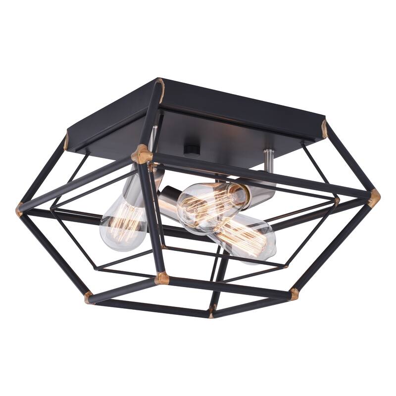 Bartlett 18-in W Bronze Industrial Cage Flush Mount Ceiling Light Fixture - 18-in. W x 8.75-in. H x 18-in. D