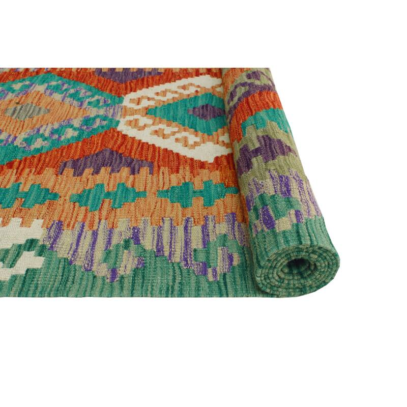 Flatweave Walton Red/Green Runner - 2'10" x 9'3"
