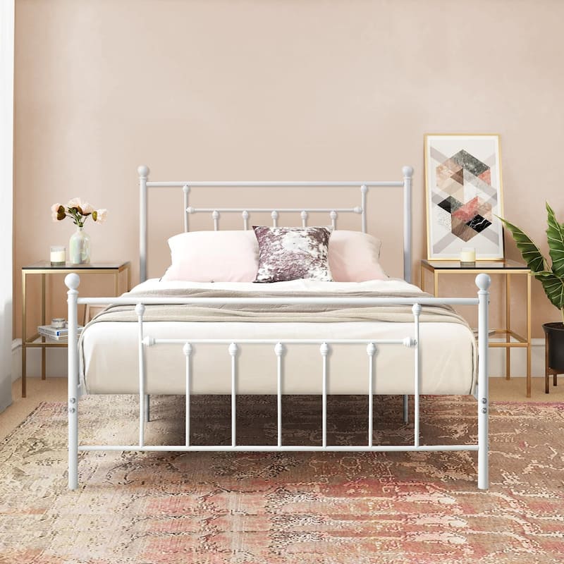 Victorian Steel Slat Bed Frames Twin /Full Queen Beds, White/Black-2 Color Options - White - Full