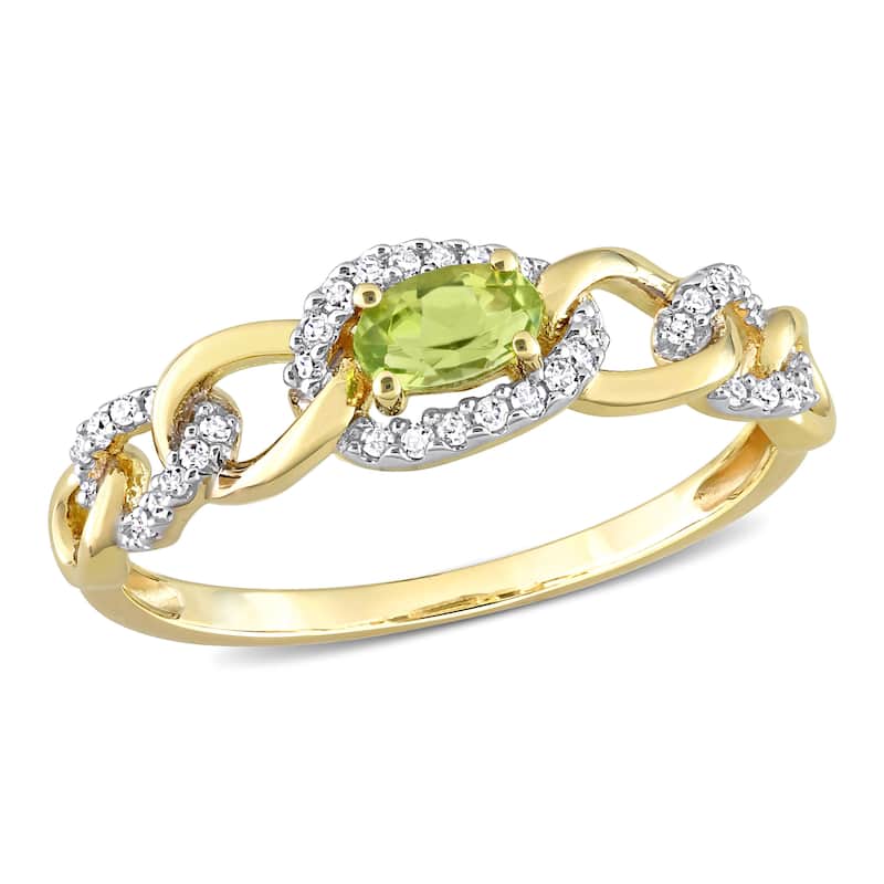 Miadora 10k Yellow Gold Peridot and 1/8ct TDW Diamond Stackable Link Ring