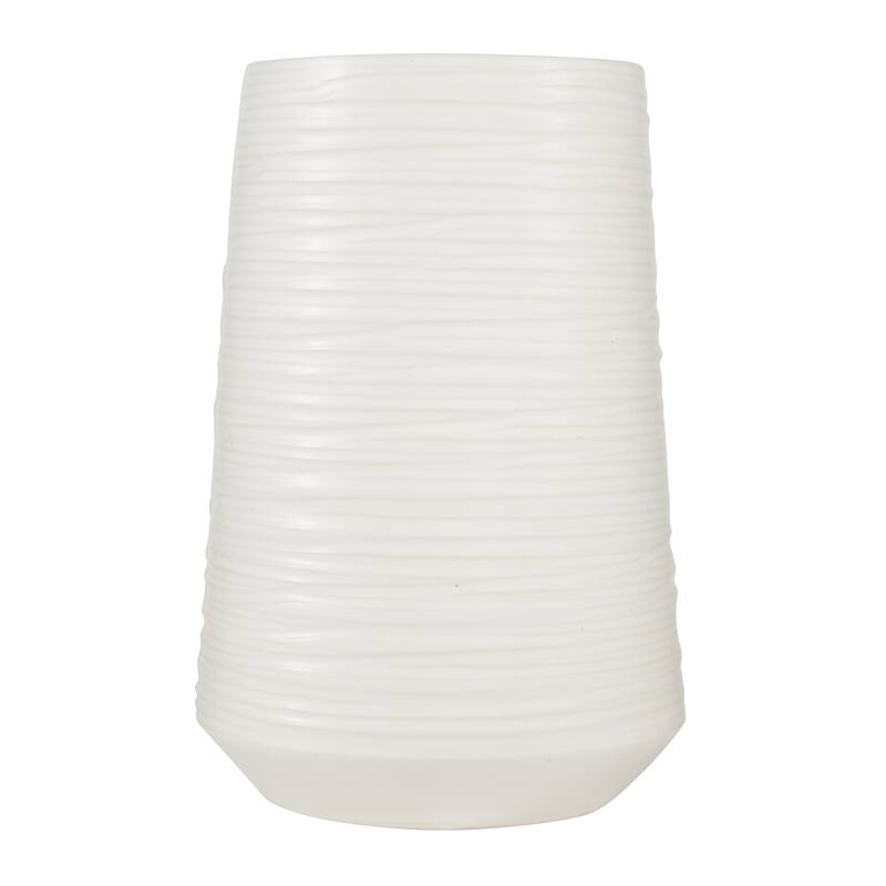 Porcelain Ceramic Ribbed Decorative Vase - White - CosmoLiving by Cosmopolitan