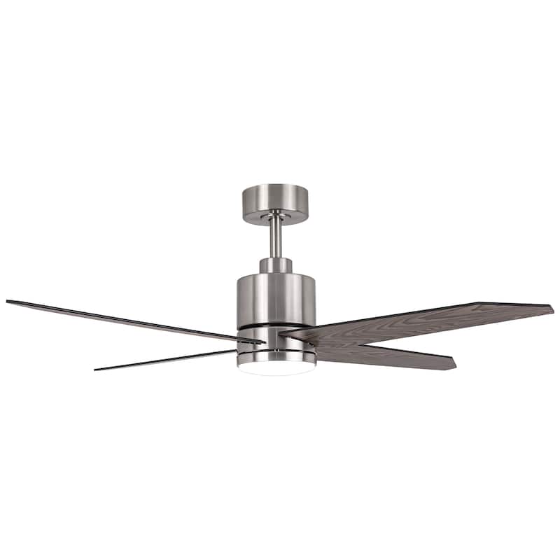 52" Modern Wooden 4-blade Brushed Nickel Ceiling Fan with Light and Remote