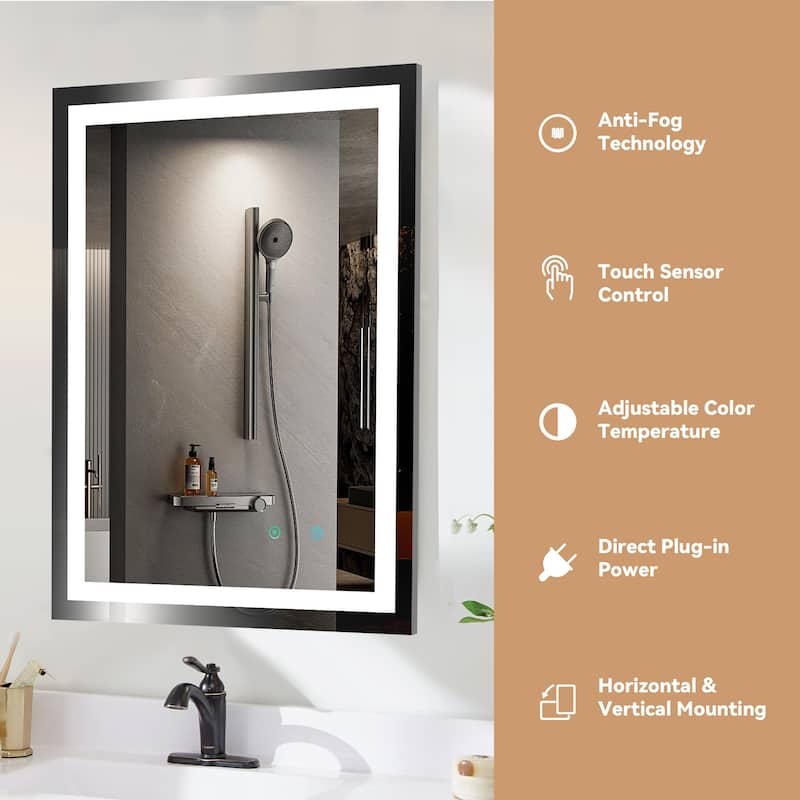 Frameless LED Bathroom Mirror with High Luminosity and Anti-Fog Technology, Wall-Mounted Rectangle Vanity Mirror