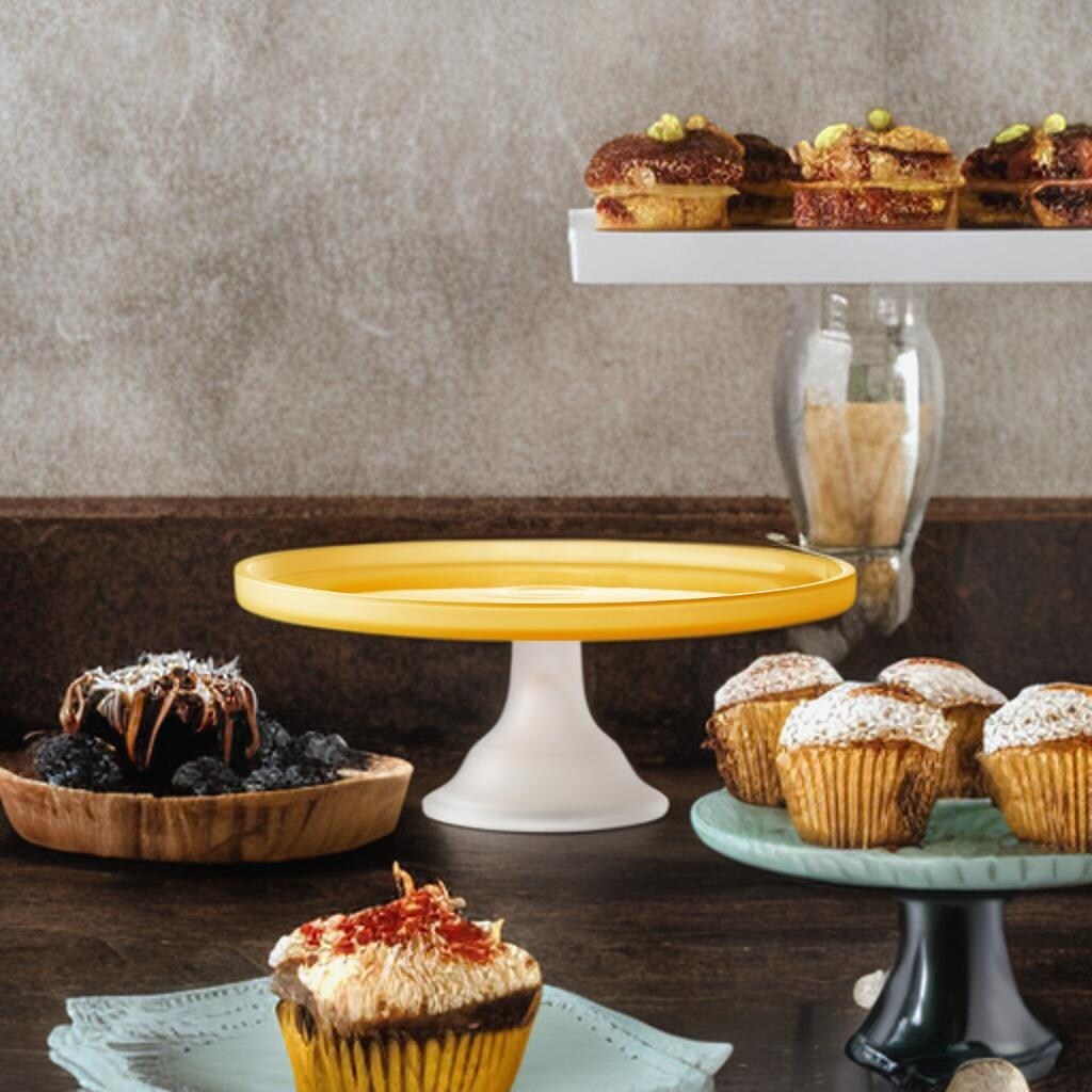 Elle Decor Glass Cake Plate Stand Frosted Glass Pedestal 10.43 L x 10.43 W x 4.33 H White and Amber