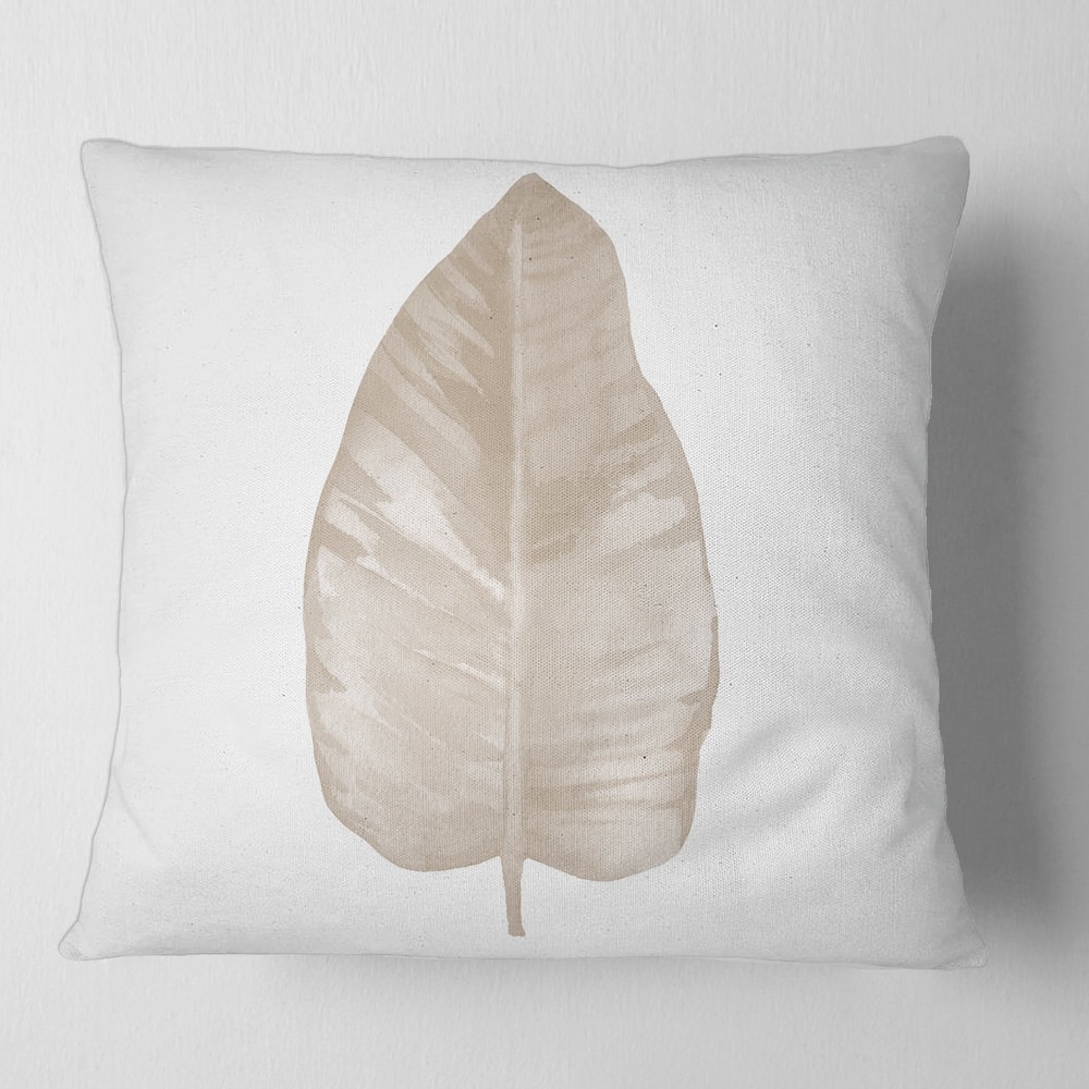 Designart 'Dried Leaf Plant Beige On White' Traditional Printed Throw Pillow