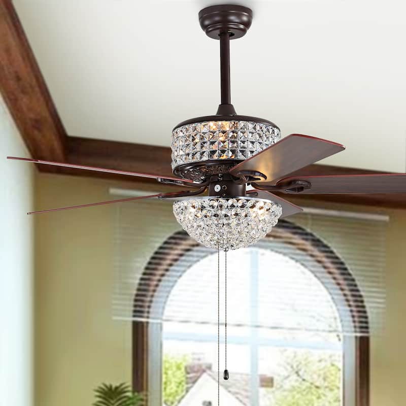 SAFAVIEH Lighting Eller 52-inch Led Ceiling Light Fan - 52" W x 52" L x 21.5"-26.5" H