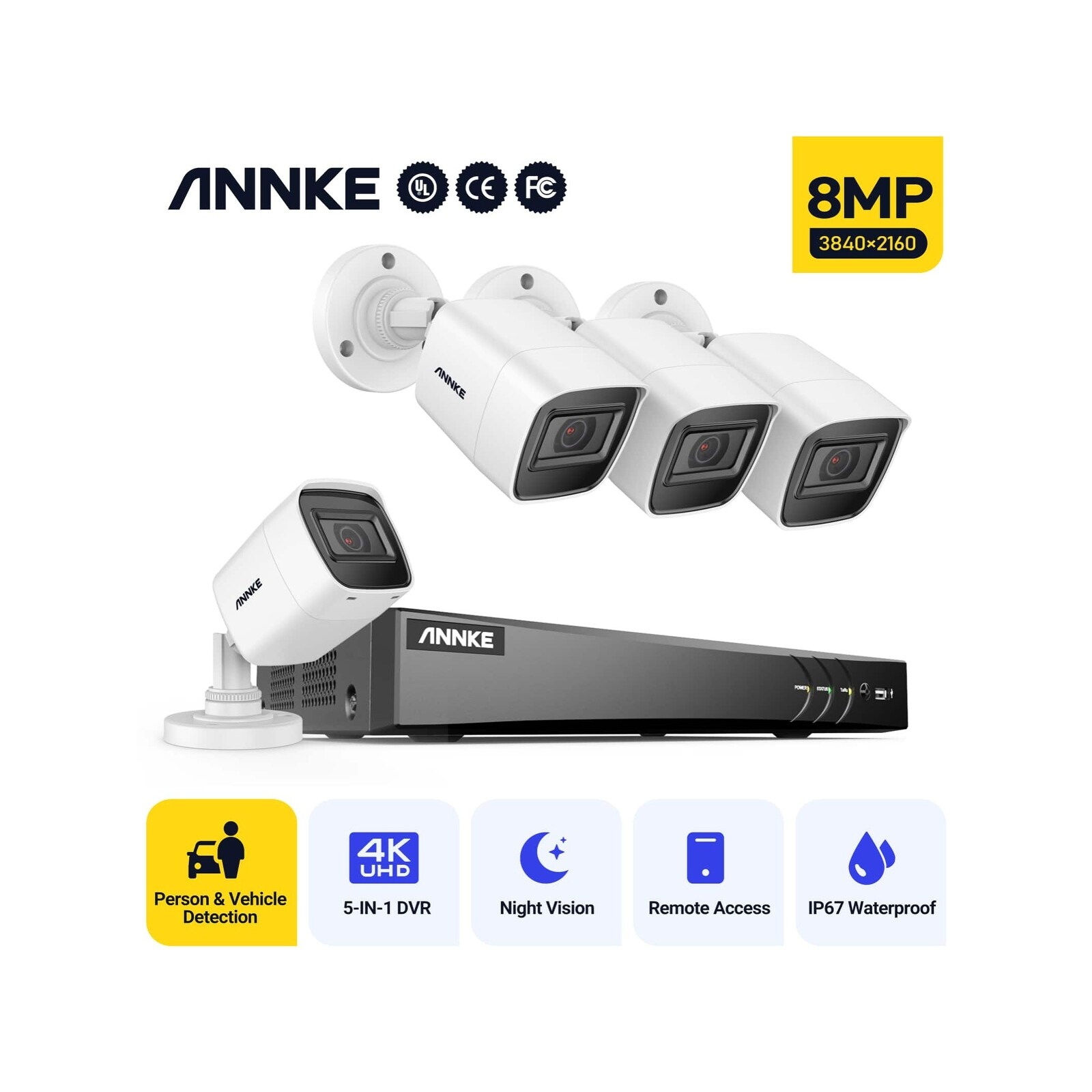 ANNKE 8CH 4K 8MP H.265+ 5-in-1 DVR Surveillance Recorder – Motion Alerts, Remote Access