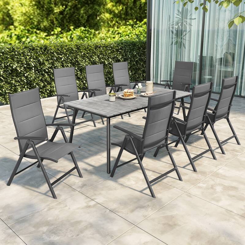 VredHom Outdoor Patio Dining Set Folding Chairs and Dining Table - Set of 9