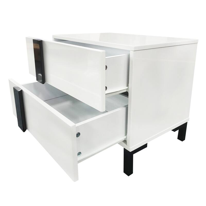 White High Gloss 3-Piece Bedroom Set, Queen Floating Bed with LED Lights & 2 Nightstands