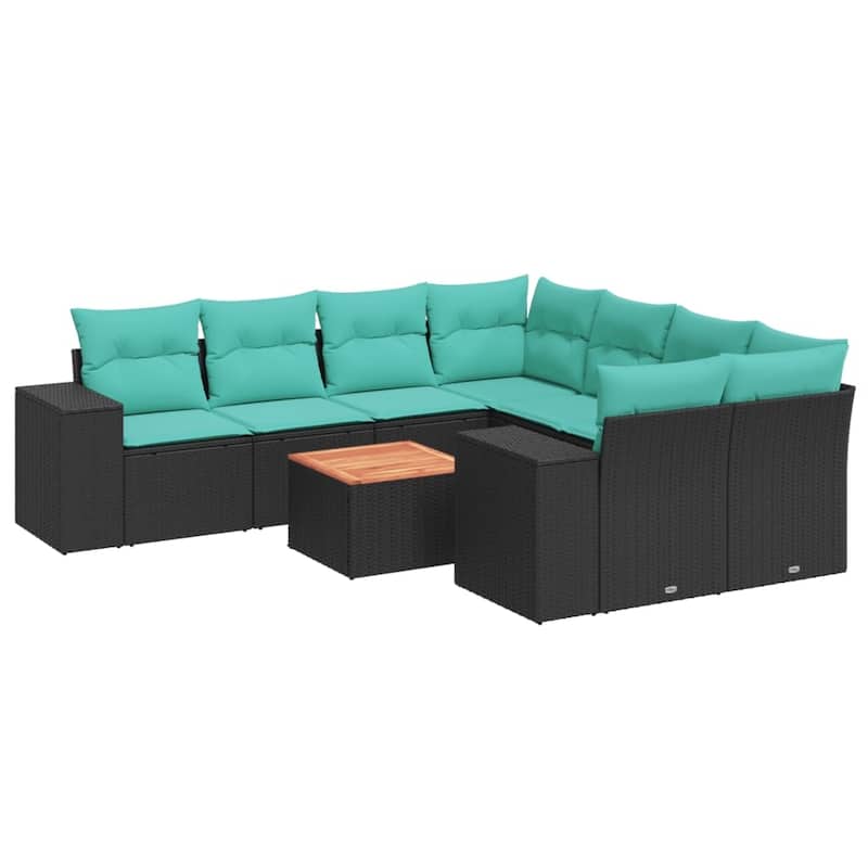 vidaXL 9 Piece Patio Sofa Set with Cushions Black Poly Rattan - 24.4 x 24.4 x 27.2