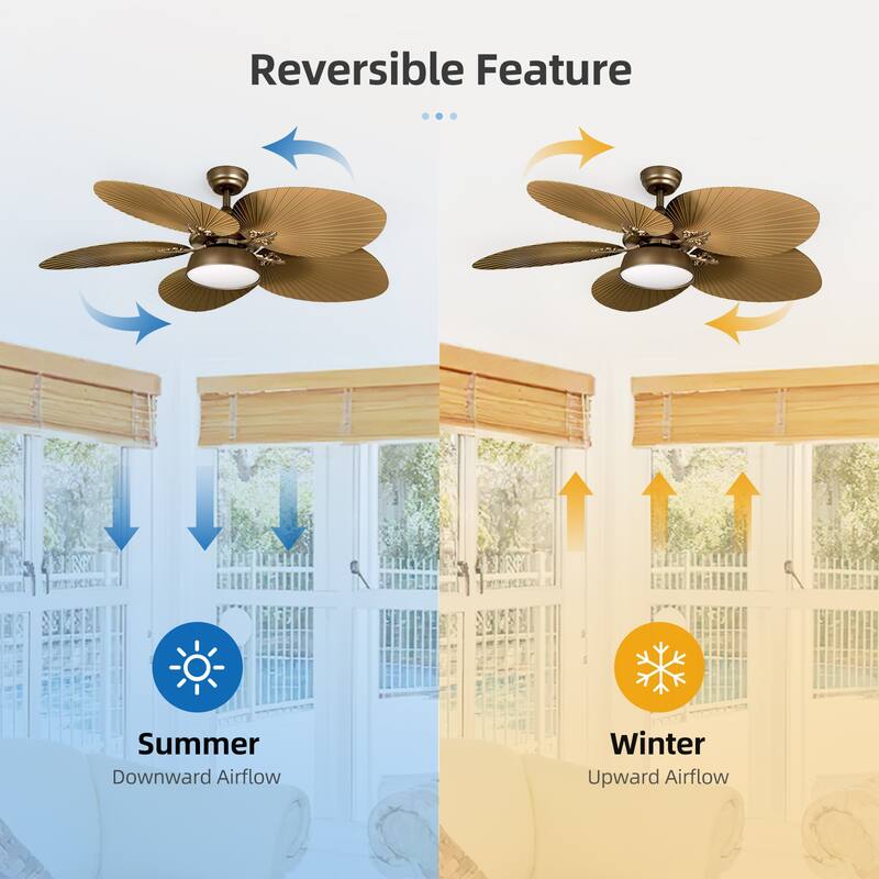 52" Moasis Palm Leaf Ceiling Fan LED Light Tropical Style with Remote