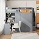 preview thumbnail 1 of 14, Full Grey Wooden Loft Bed w/ Desk, Shelves, Wardrobe w/ Foldable Door Panels Grey - Full