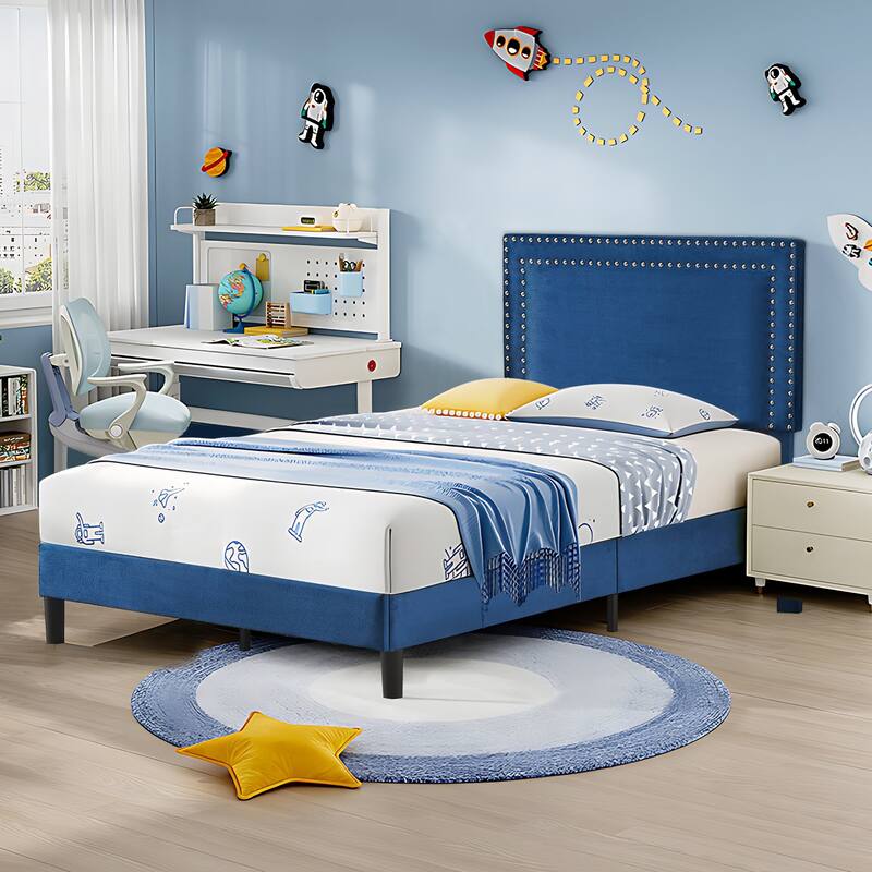VECELO Upholstered Bed Frames with Height Adjustable Headboard